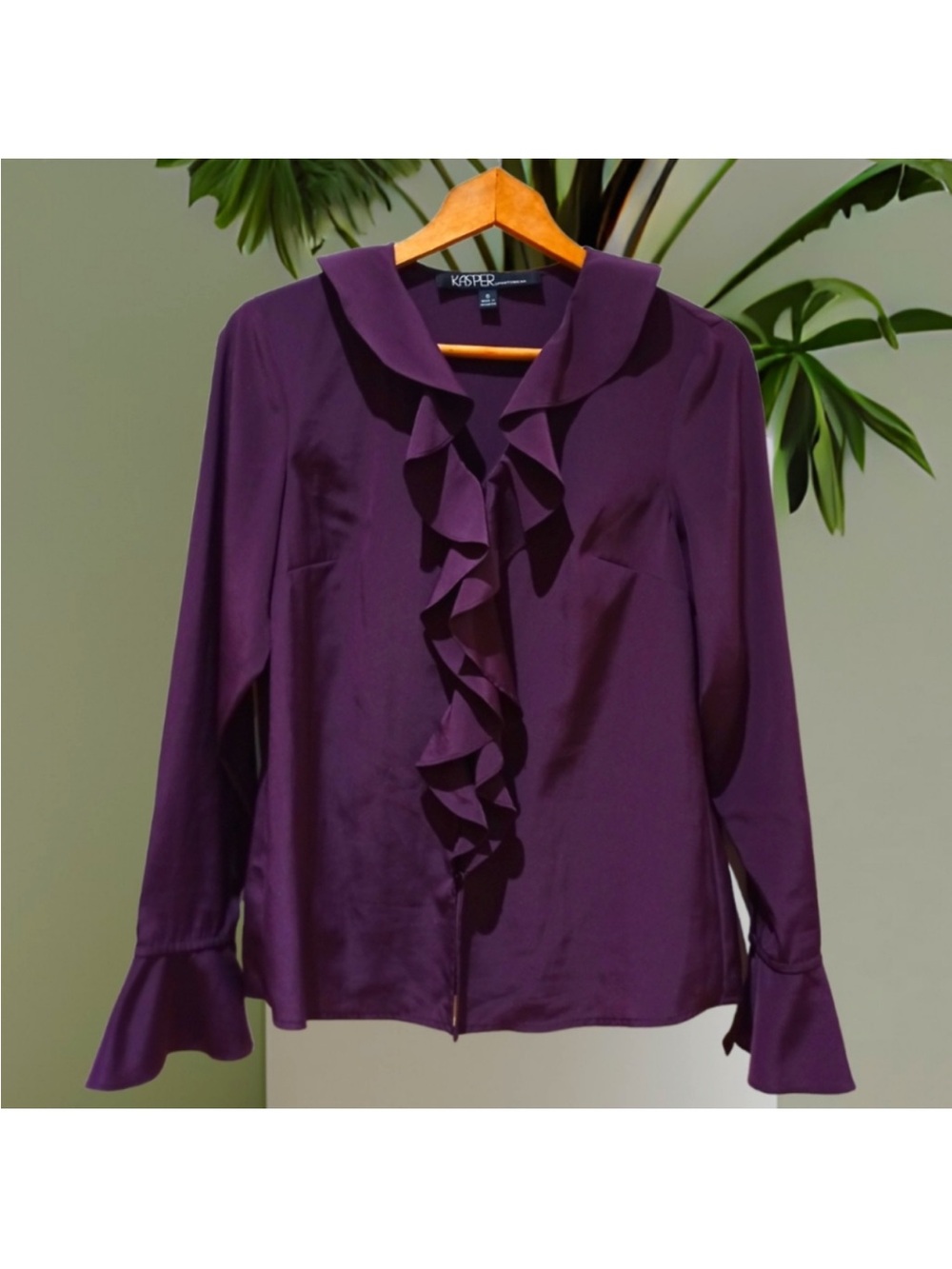 Kasper Deep Purple Ruffle-Front Blouse - Picture 2 of 7